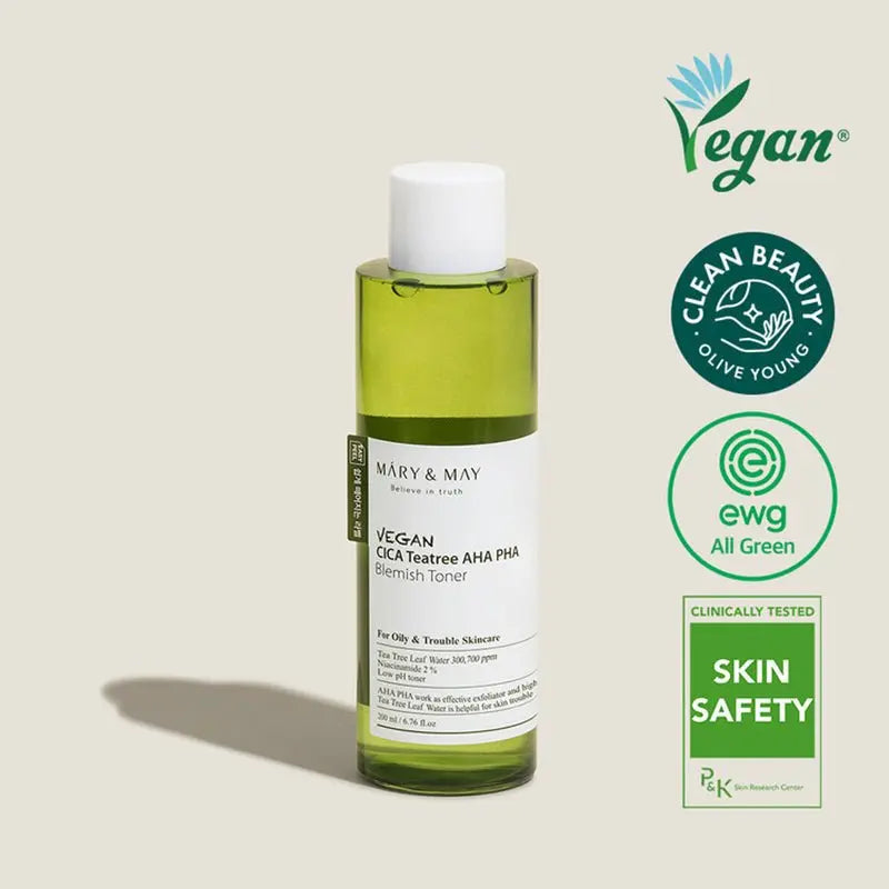 MARY & MAY | Vegan CICA Tea Tree AHA PHA Toner - 200ml - PurMii