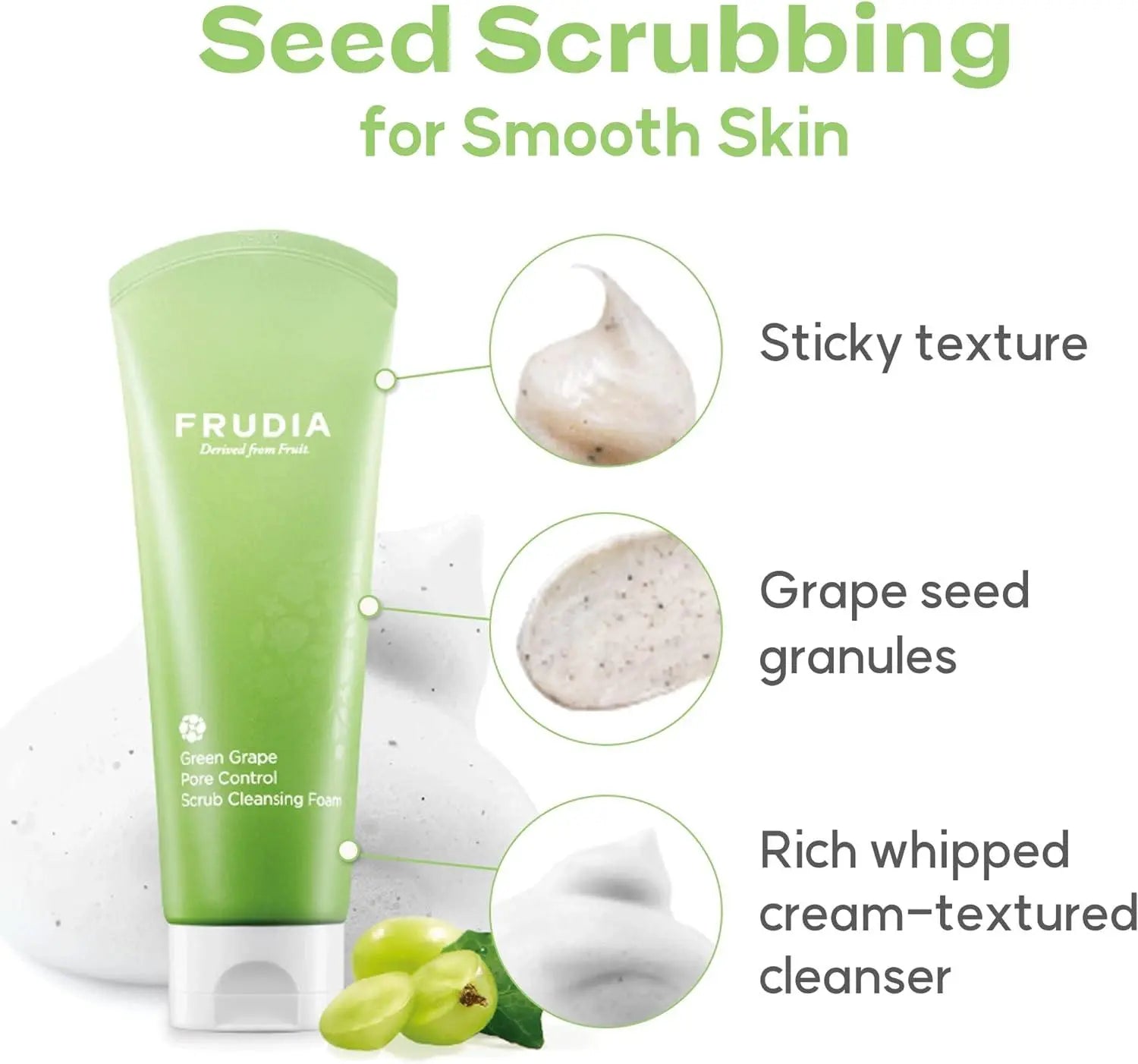 FRUDIA | Green Grape Pore Control Scrub Cleansing Foam - 145ml - PurMii